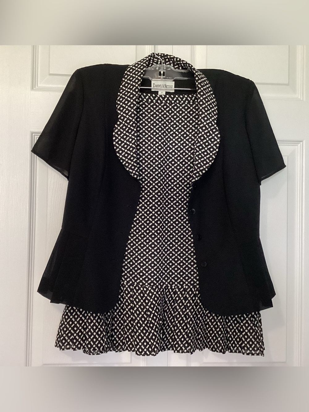 Black and white semi sheer jacket and patterned skirt , size 8 , worn once.